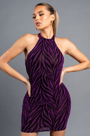 METALLIC GLITTER HALTER DRAWSTRING BACK MINI DRESS