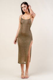 METALLIC SWEATER SEE-THROUGH SLITTED MAXI DRESS