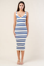 STRIPE RIB SWEATER KNIT BODYCON MIDI DRESS