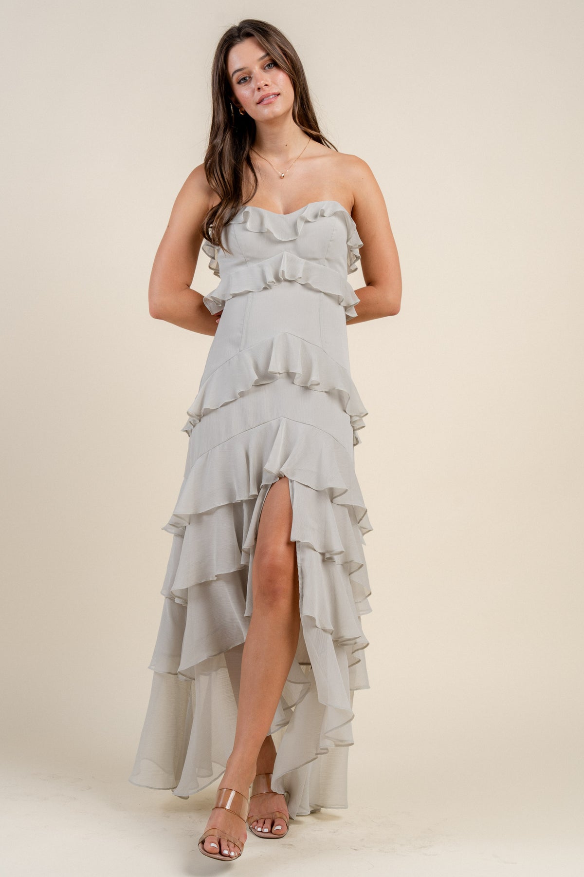 YORYU CHIFFON RUFFLE TIERED MAXI DRESS