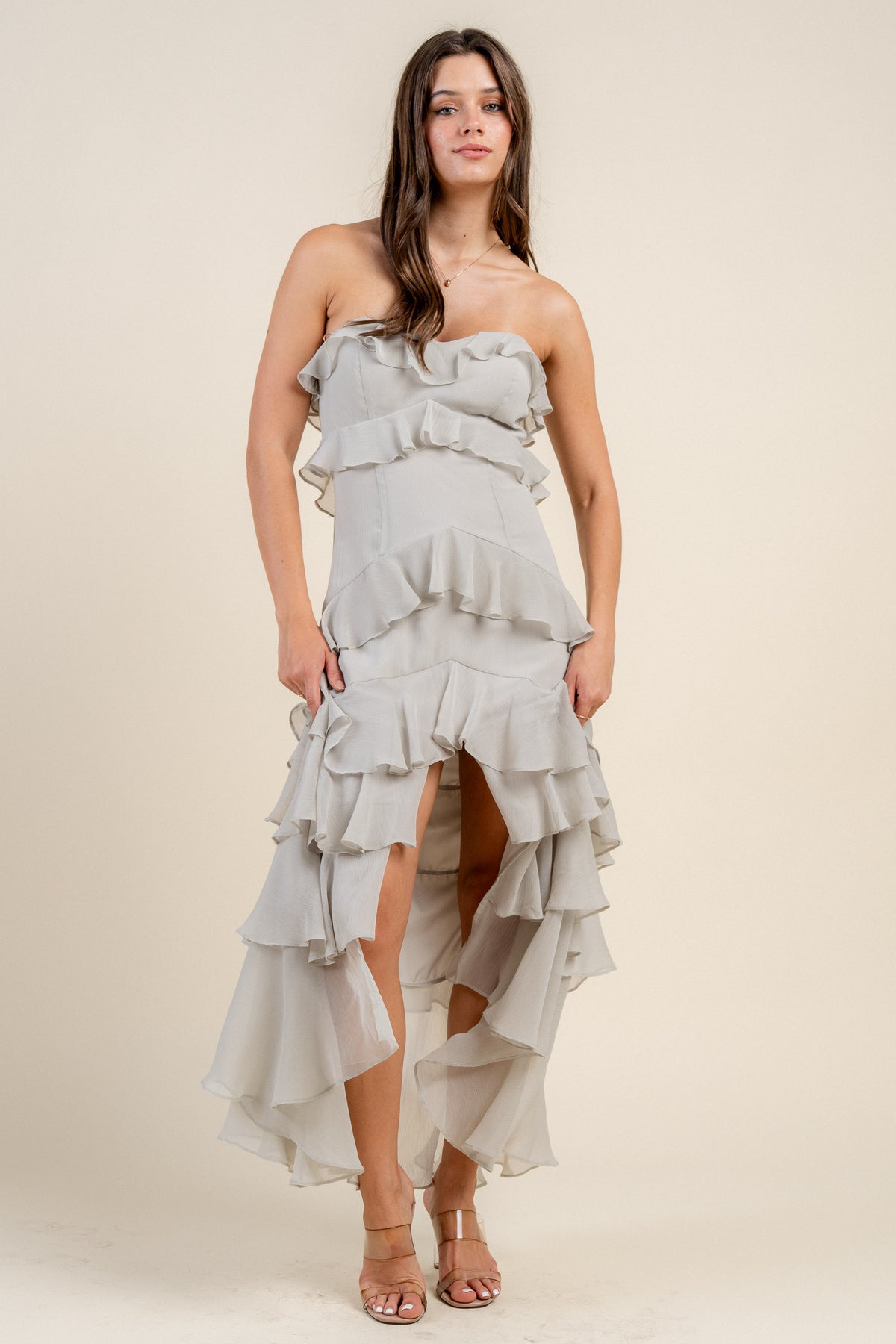 YORYU CHIFFON RUFFLE TIERED MAXI DRESS