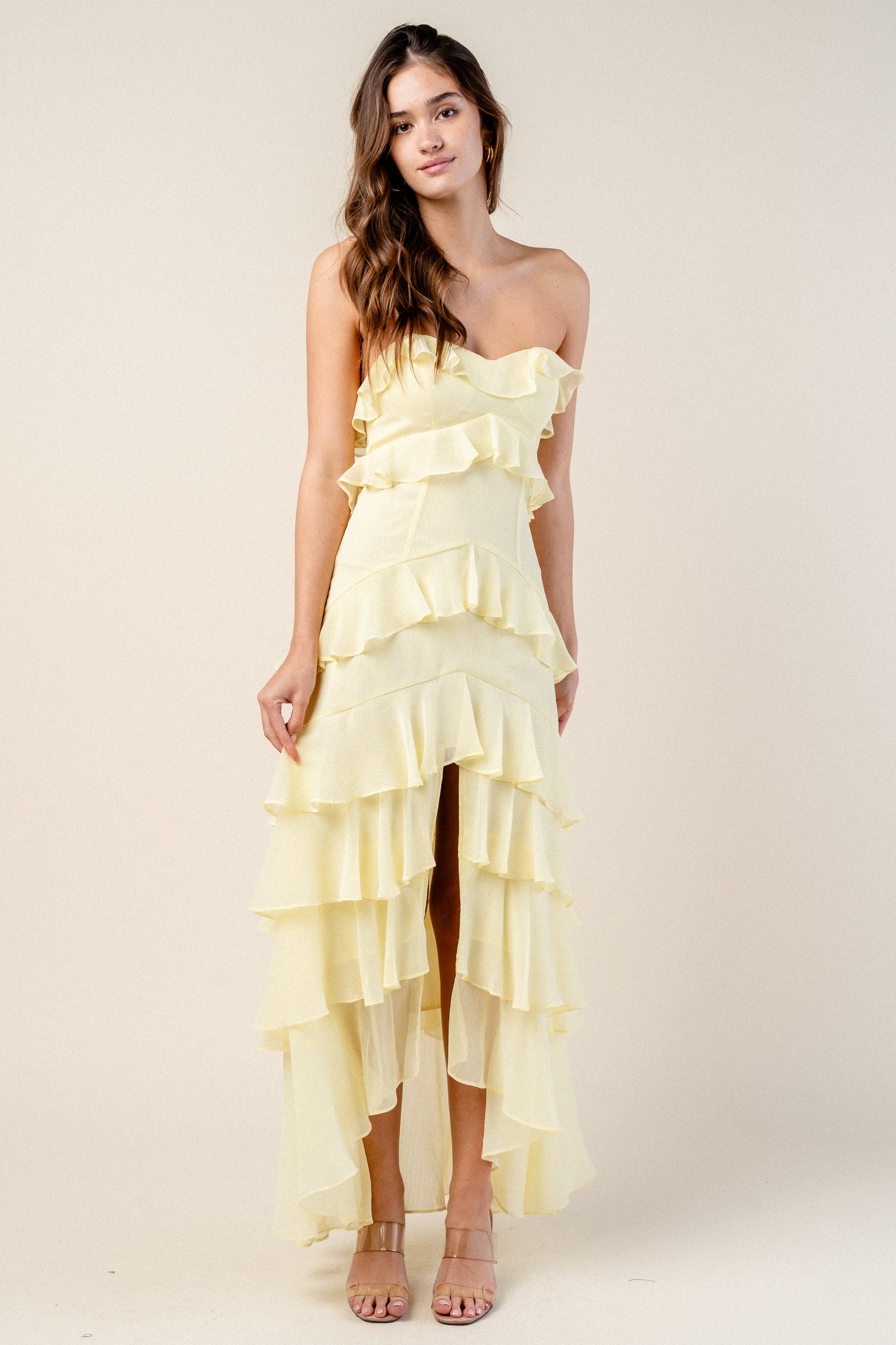 YORYU CHIFFON RUFFLE TIERED MAXI DRESS