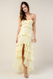 YORYU CHIFFON RUFFLE TIERED MAXI DRESS