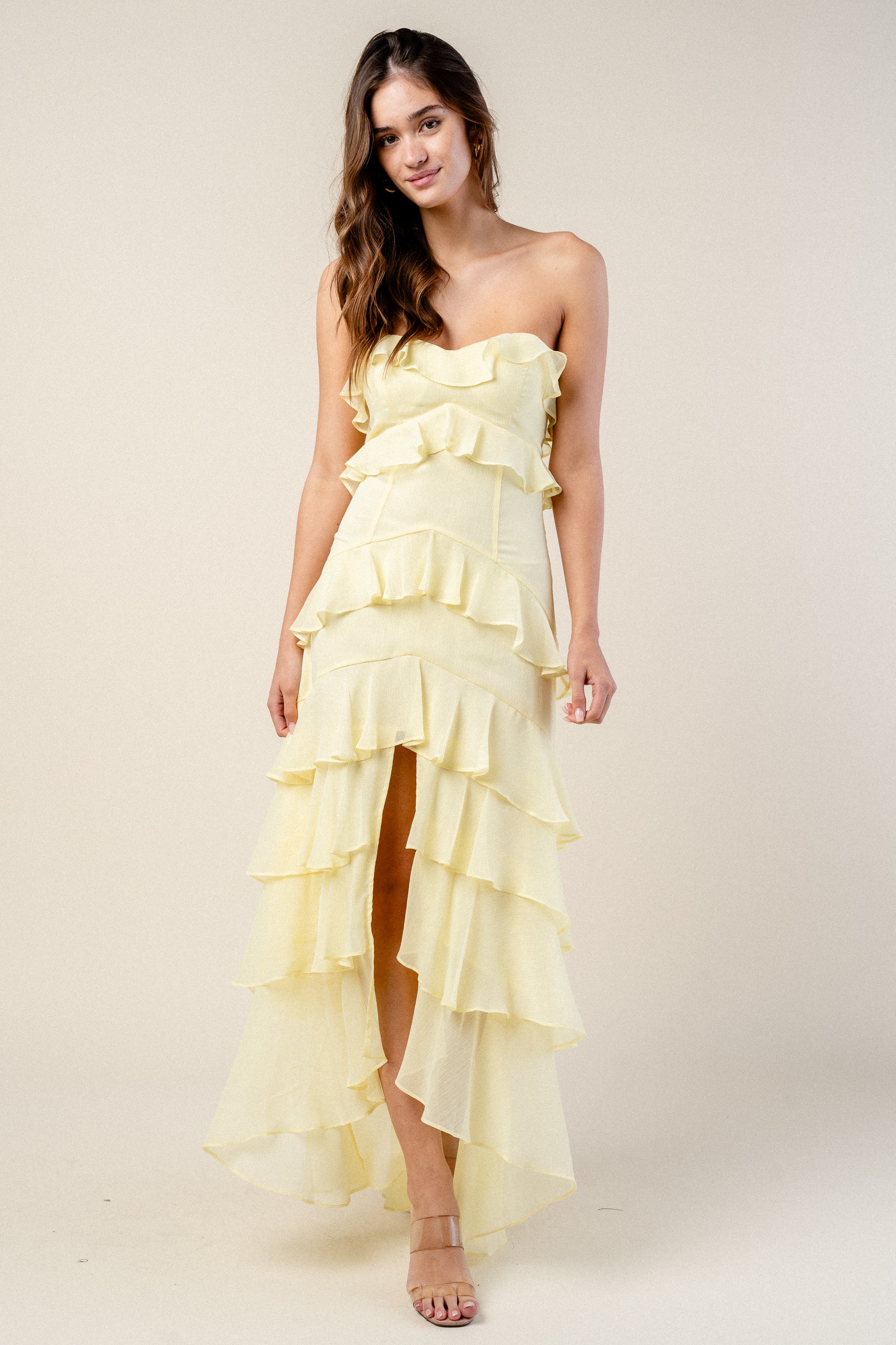 YORYU CHIFFON RUFFLE TIERED MAXI DRESS