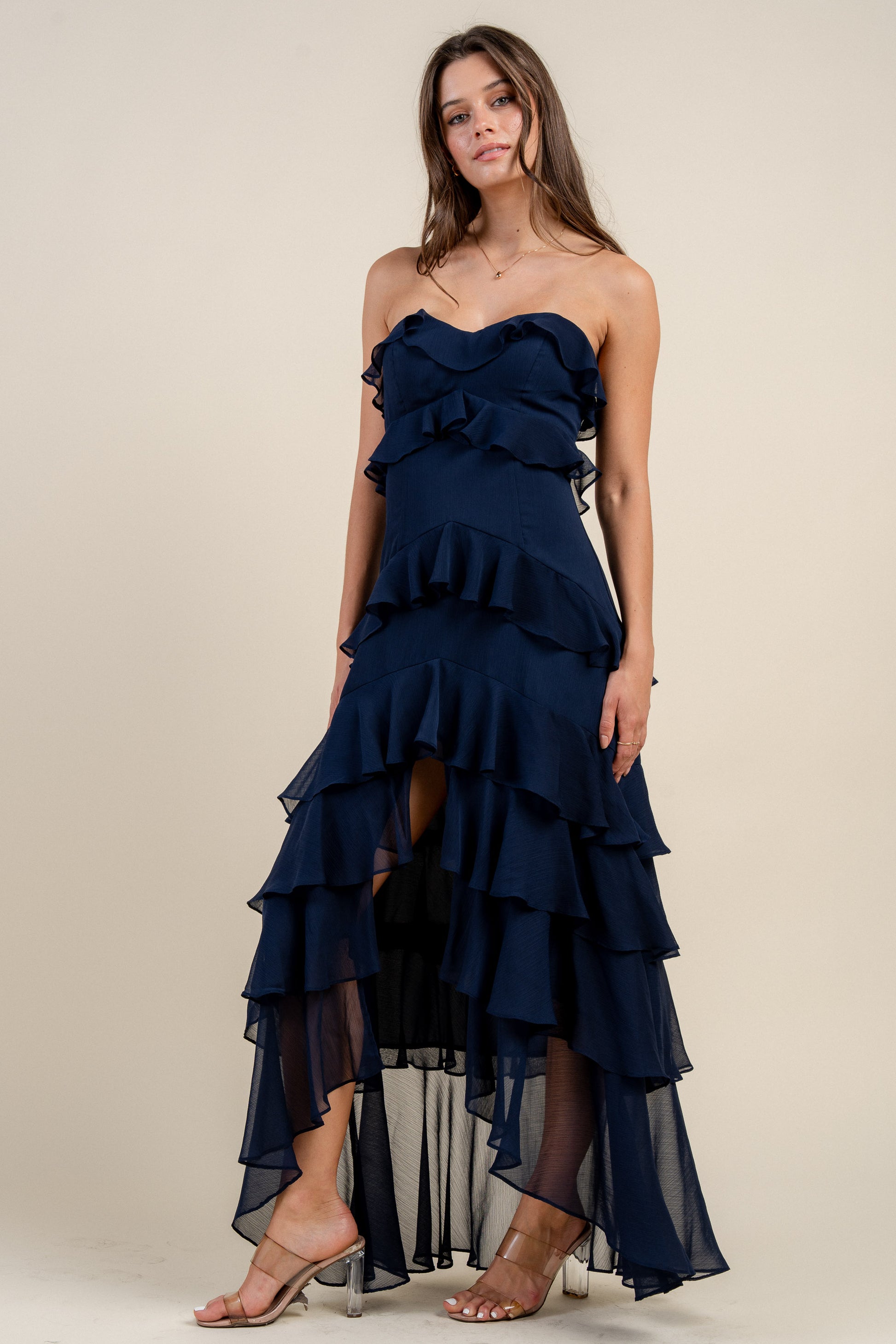 YORYU CHIFFON RUFFLE TIERED MAXI DRESS – BYOODEPOOL