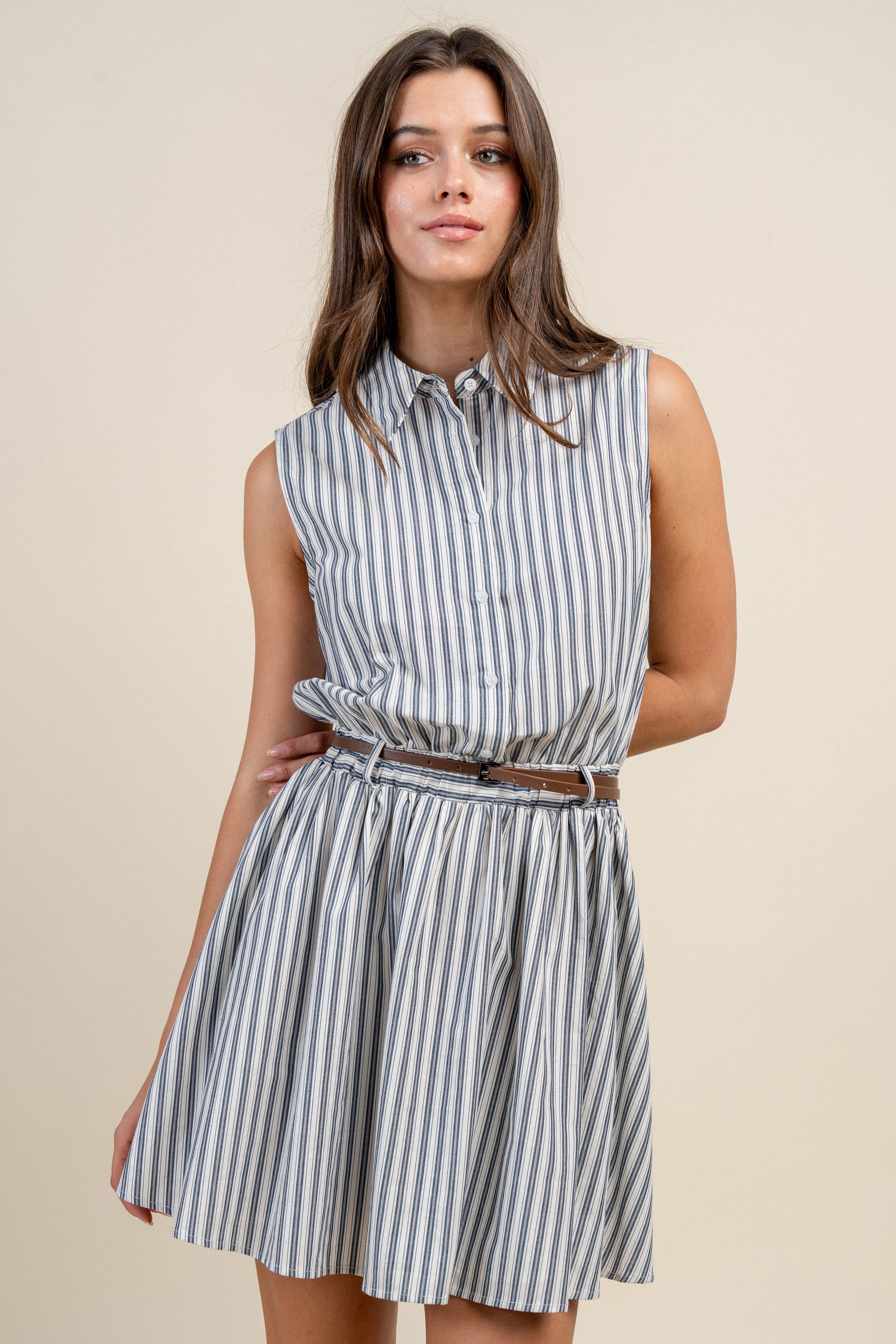 BUTTON DOWN SHIRT DRESS W/ FULL A-LINE SKIRT