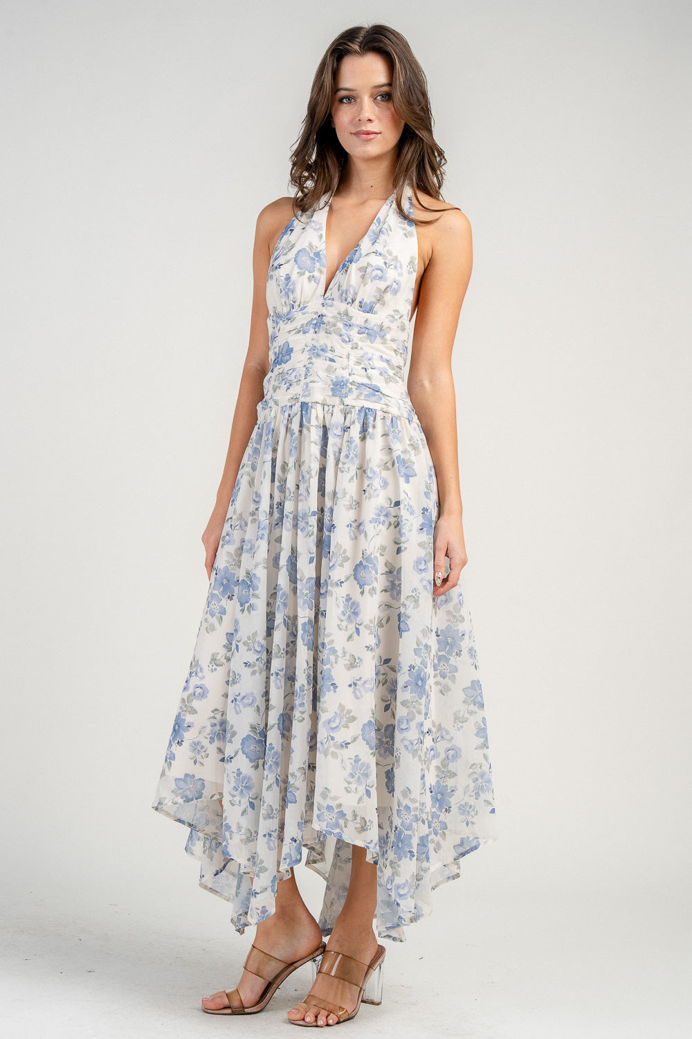 HALTER MIDI DRESS W/ HANKERCHIEF HEM