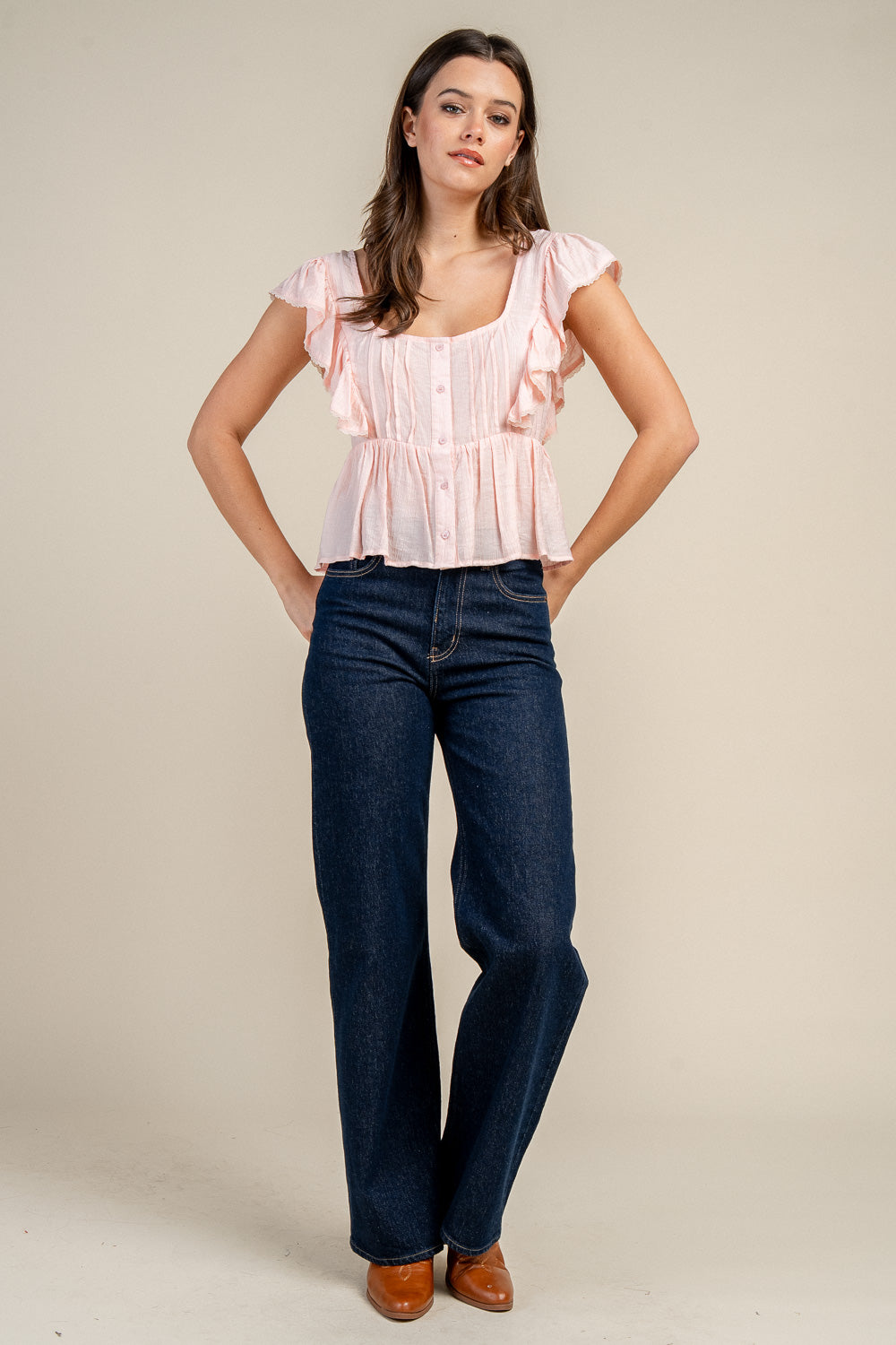 BUTTONDOWN RUFFLE PEPLUM BLOUSE