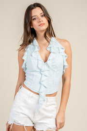 HALTER BUSTIER TOP W/ RUFFLE DETAIL