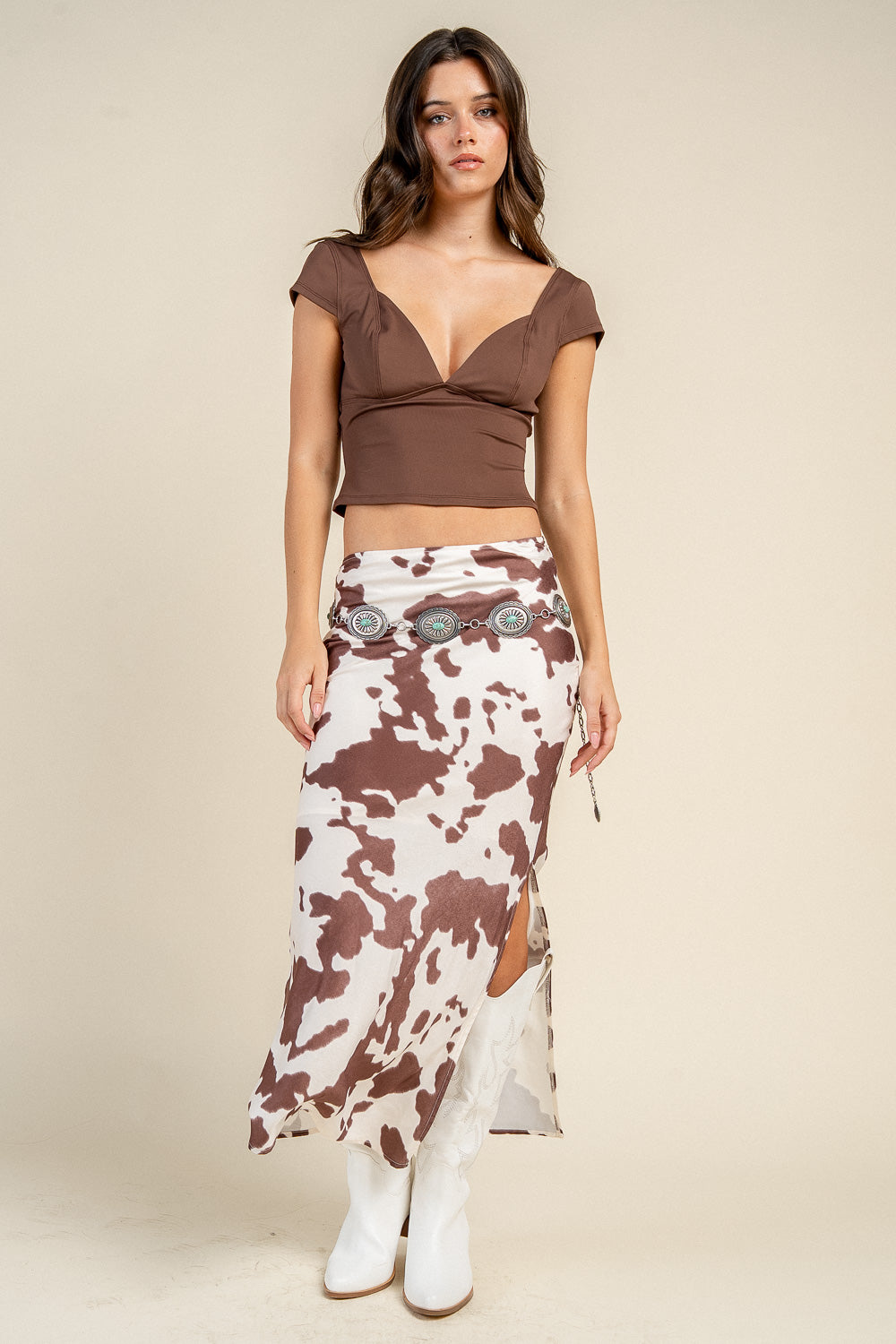 CAP SLEEVE DEEP V SEAMED FITTED KNIT TOP
