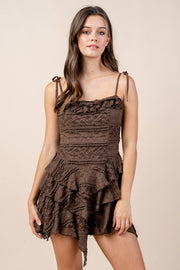 LACE TIERED SLEEVELESS DRESS W. SHOULDER TIE DETAILS