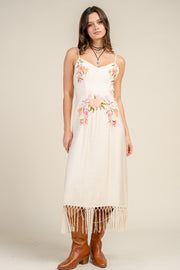 RAYON NYLON EMBROIDERED DETAILED MIDI DRESS