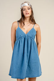DENIM MINI DRESS WITH TIE DETAIL