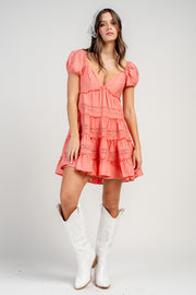 RAYON NYLON MULTI TIERED S/S BABY DOLL MINI DRESS