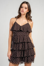 CHIFFON HALTER NK MULTI TIERED MINI DRESS
