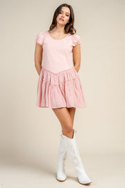 MIX MEDIA SS DROP WAISTED MINI DRESS