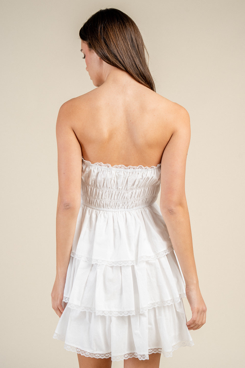 Lace Trim Smocked Mini Dress