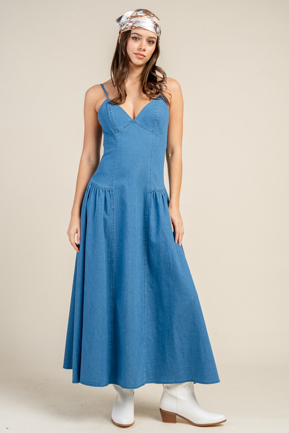 maxi denim dress jwpei Jendue Women's Sosa Denim Maxi Dress - Stylish Cutout Jean Dress