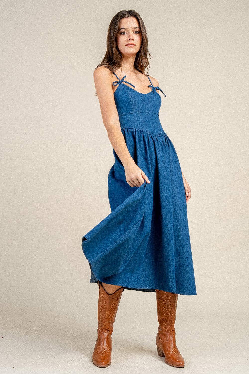 CHAMBRAY DENIM BALLERINA MIDI DRESS
