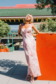Blush Floral Tie Front Maxi Dress