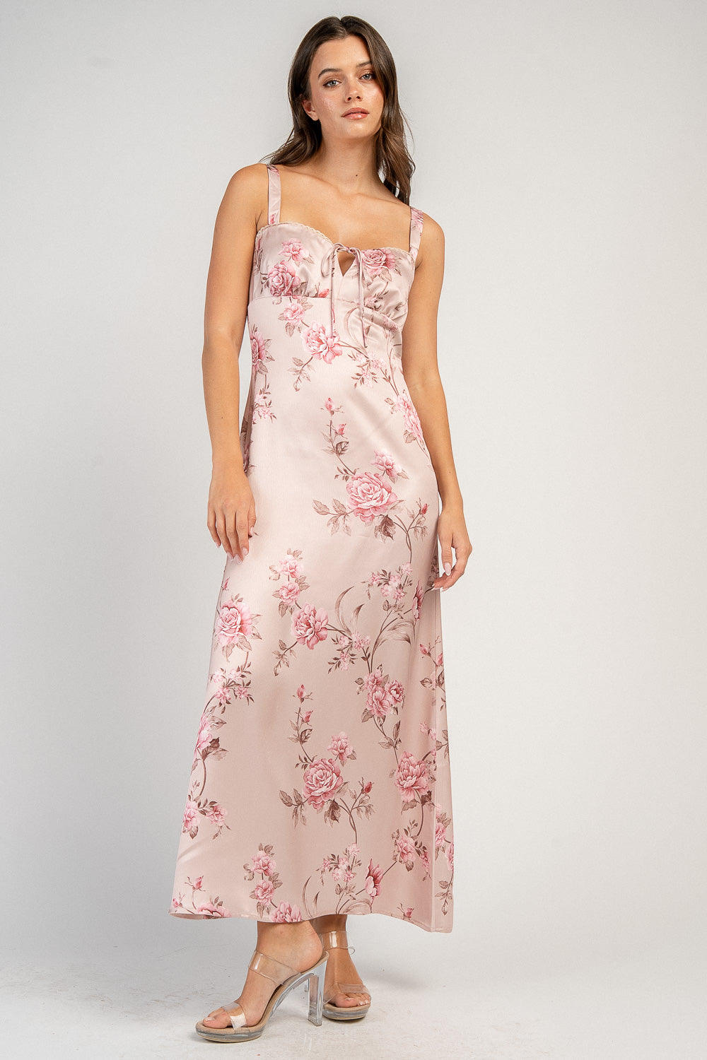 Blush Floral Tie Front Maxi Dress