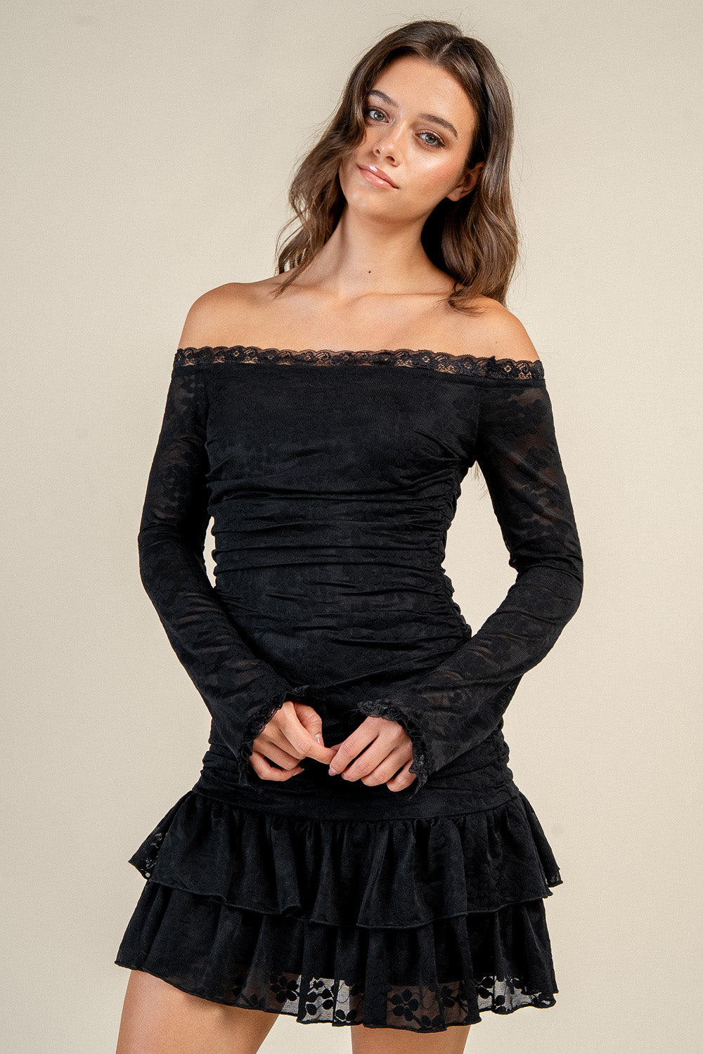 Off Shoulder Lace Mini Dress – BYOODEPOOL
