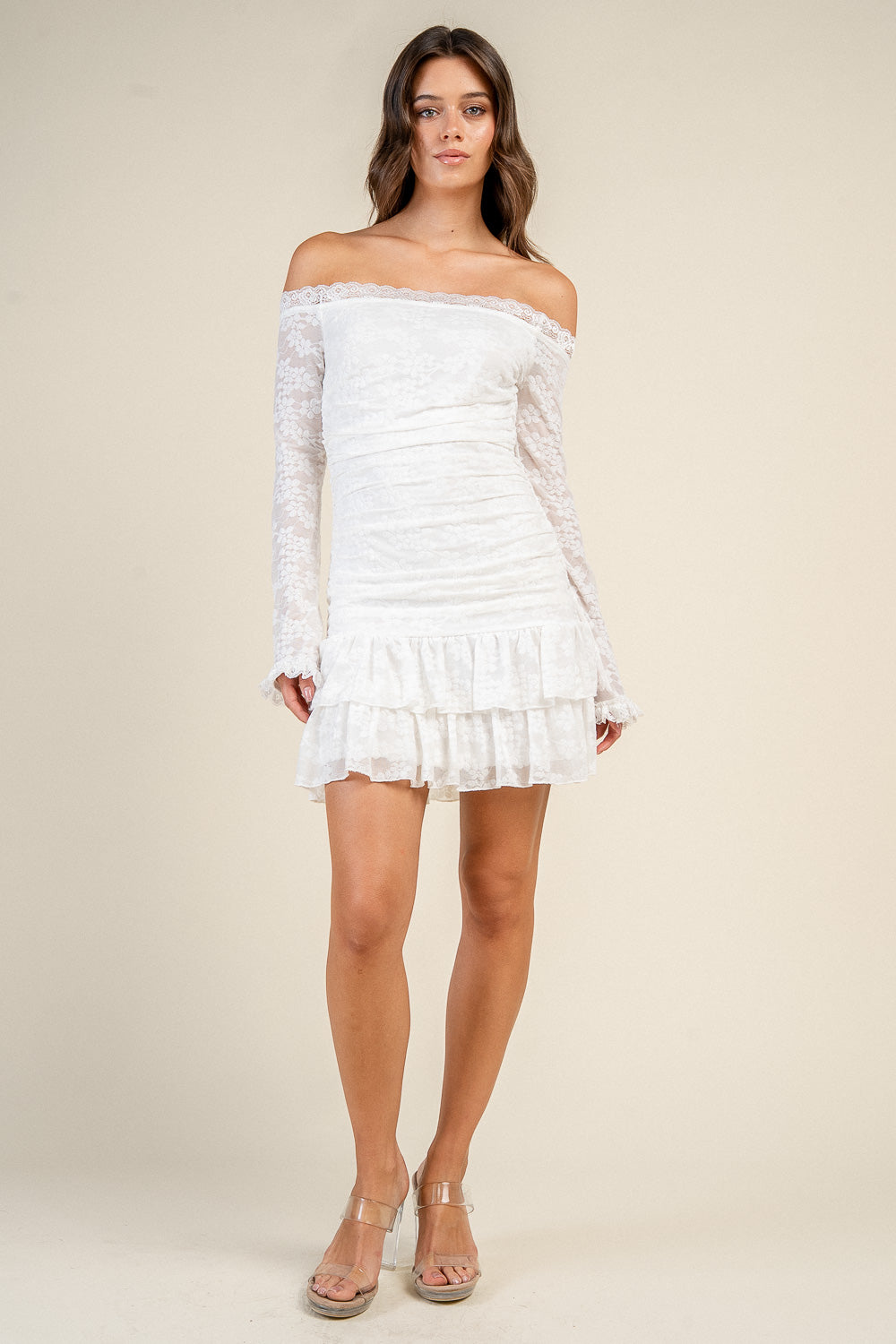 bonnin off the shoulder lace mini dress bonnin off the shoulder lace mini dress White Lace Off Shoulder Mini Dress Gabi Swimwear