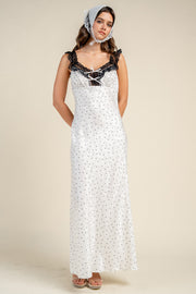 POLKA DOT LACE TRIM TIE FRONT MAXI DRESS