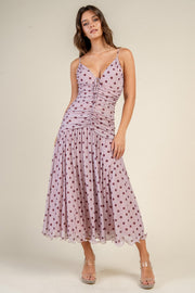 Rosalie Polka Dot Ruched Midi Dress