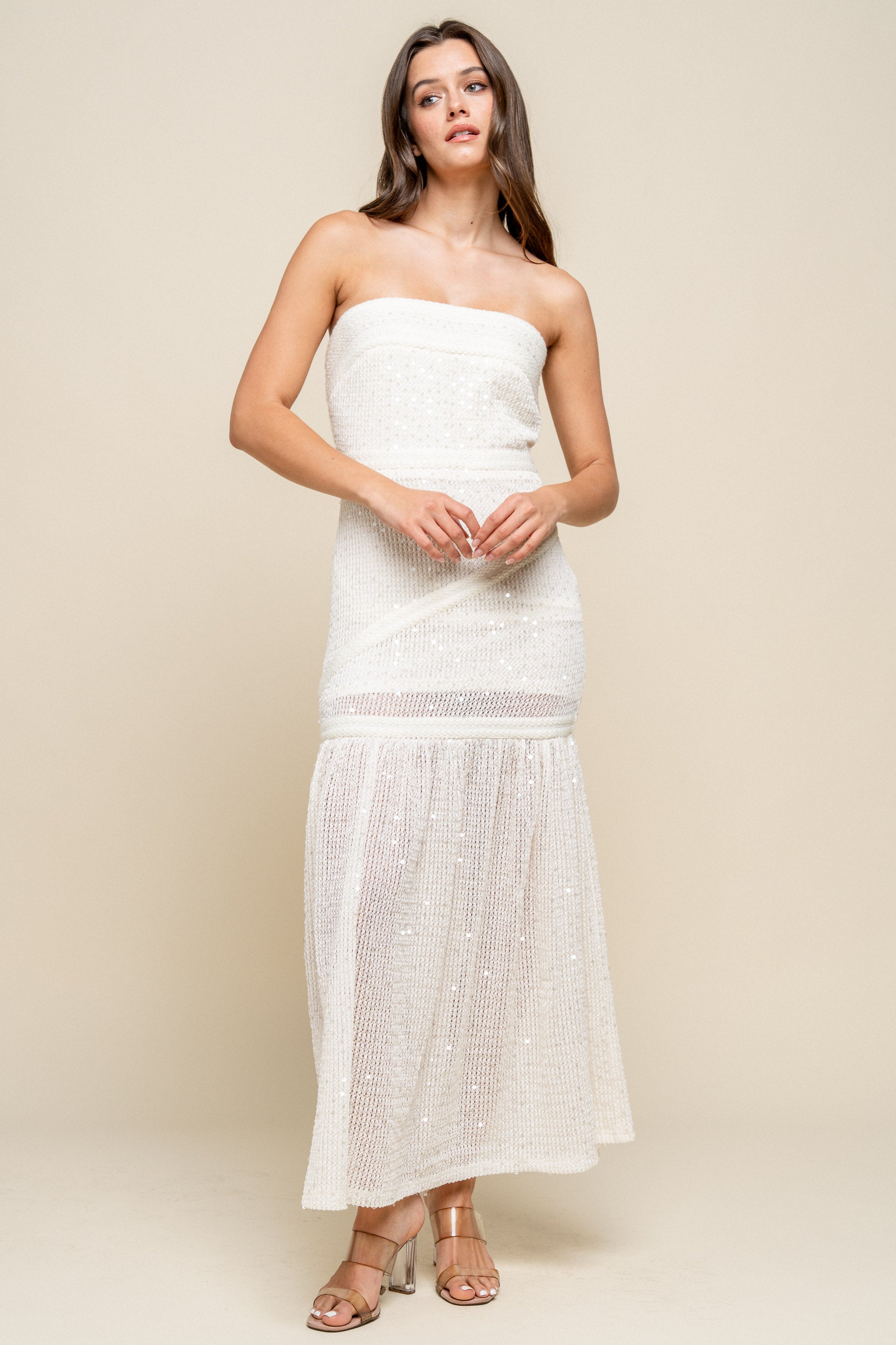 SEQUINNED KNIT  MAXI TUBE DRESS