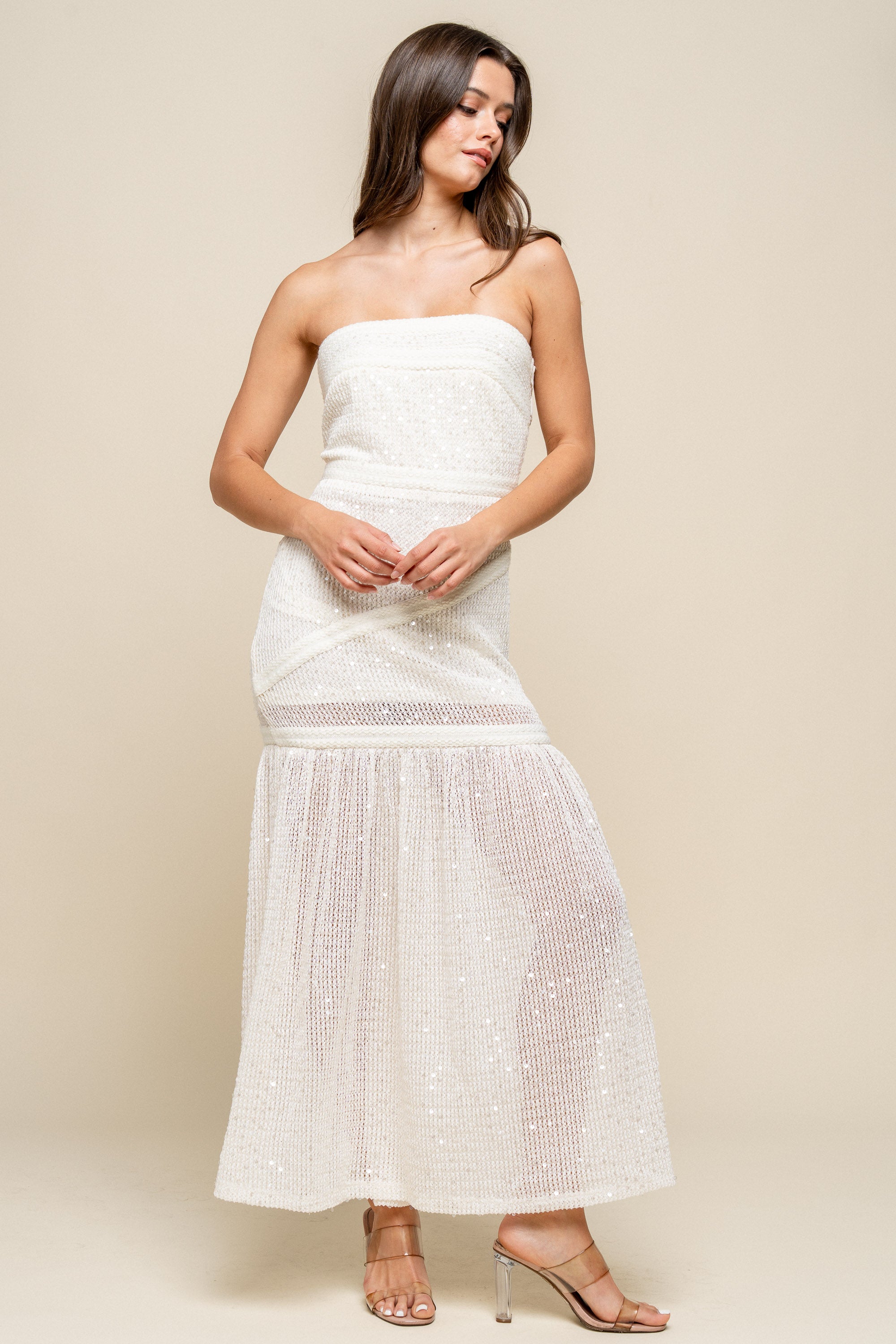 SEQUINNED KNIT  MAXI TUBE DRESS