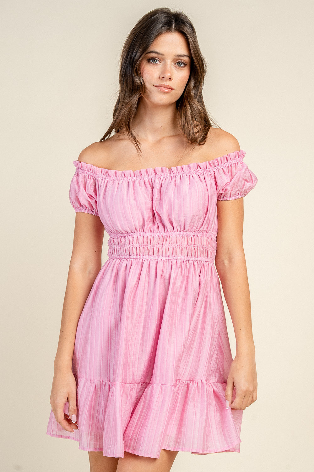 Off-Shoulder Smocked Mini Dress