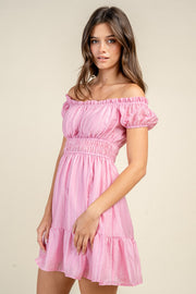 Off-Shoulder Smocked Mini Dress
