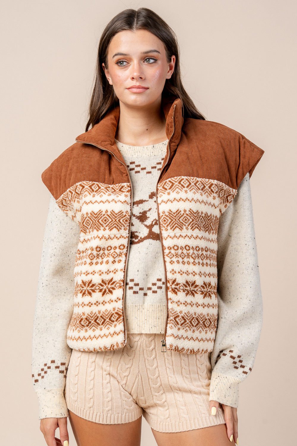 ZIP FRONT CORDUROY SHERPA VEST