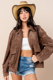 FAUX SUEDE JACKET WITH POCKET DETAILS