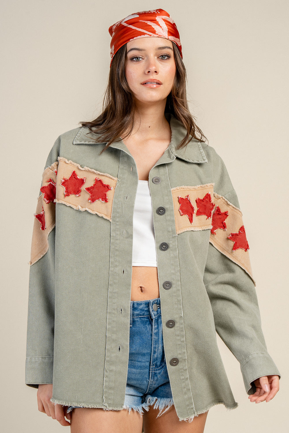 DENIM JACKET WITH STAR PATCH DETAILS