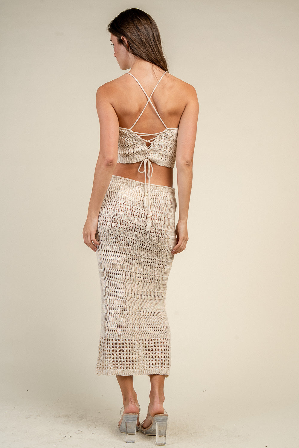 CROPPED TOP AND LONG TASSELD SKIRT SET