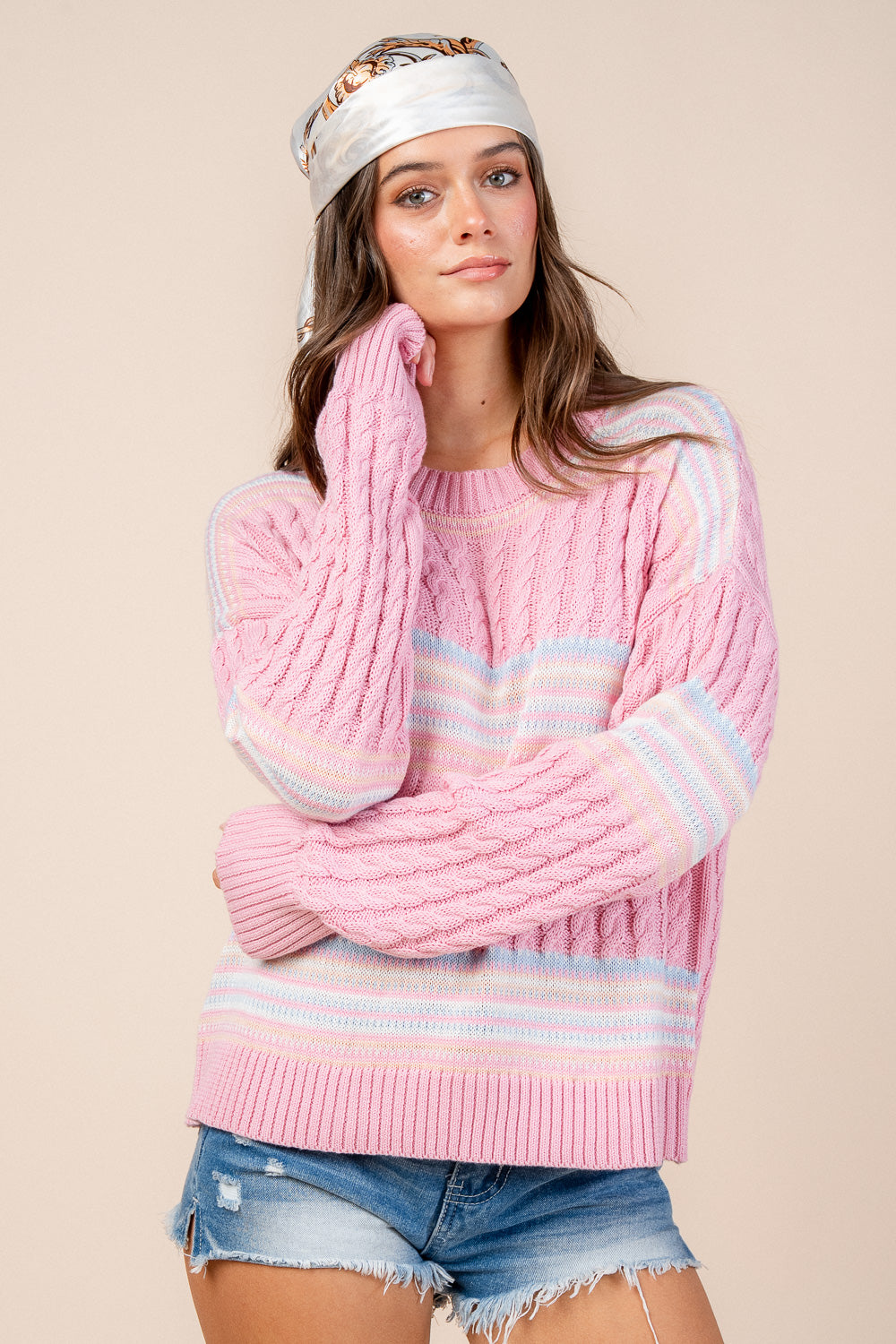 Cable Sweater w/ Bordered Motifs