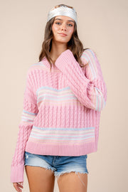 Cable Sweater w/ Bordered Motifs