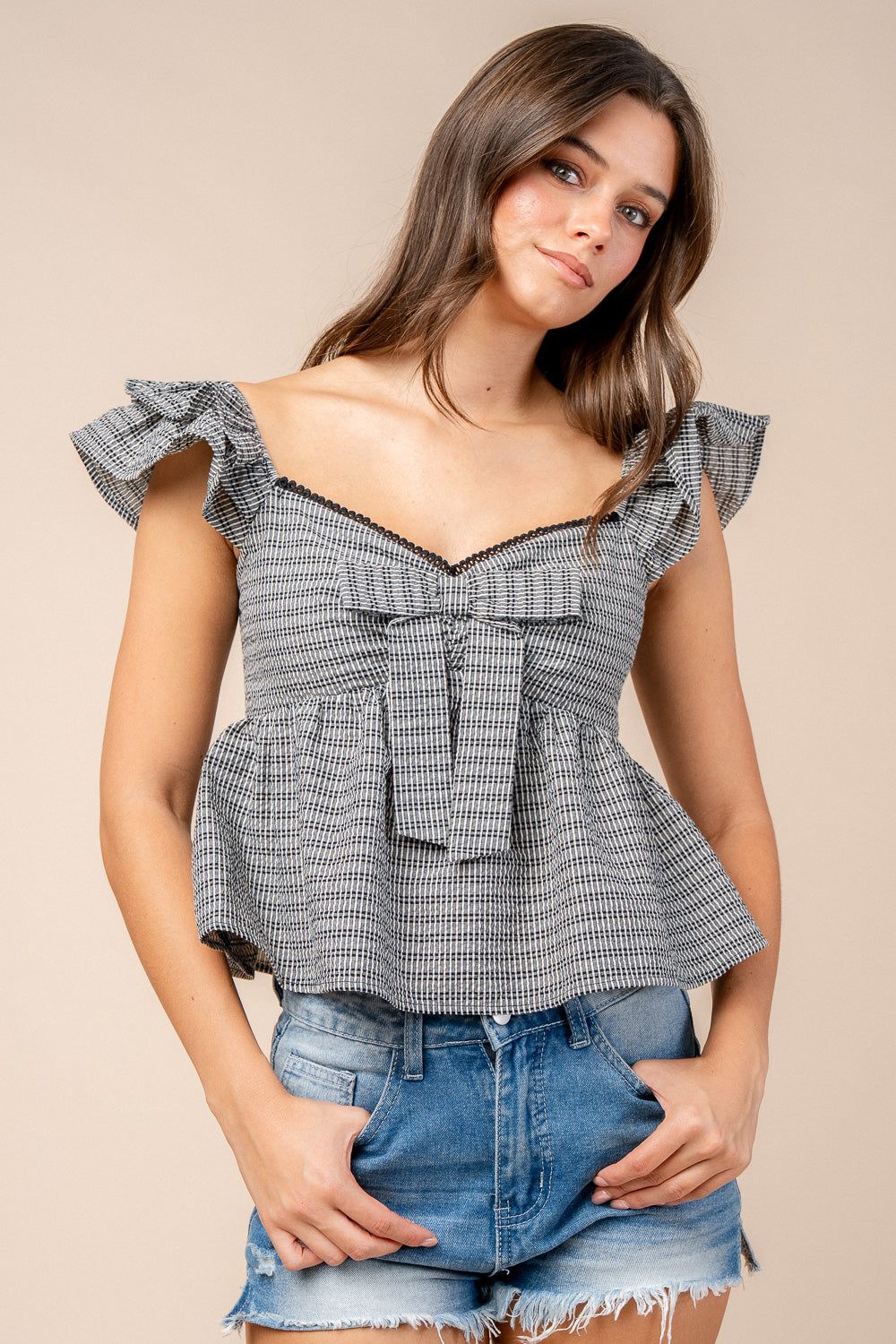 DOUBLE RUFFLE S/S BABY DOLL TOP