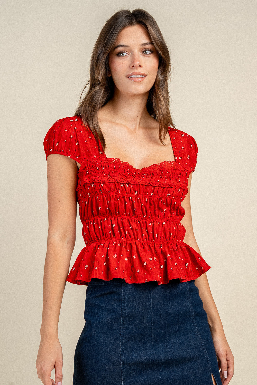 DITSY FLORAL SMOCKED PEPLUM TOP