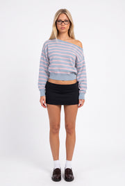 Striped One Shoulder Knit Sweater