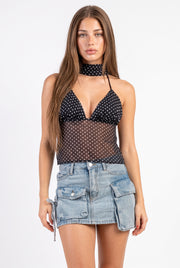 Polka Dot Scarf Halter Top