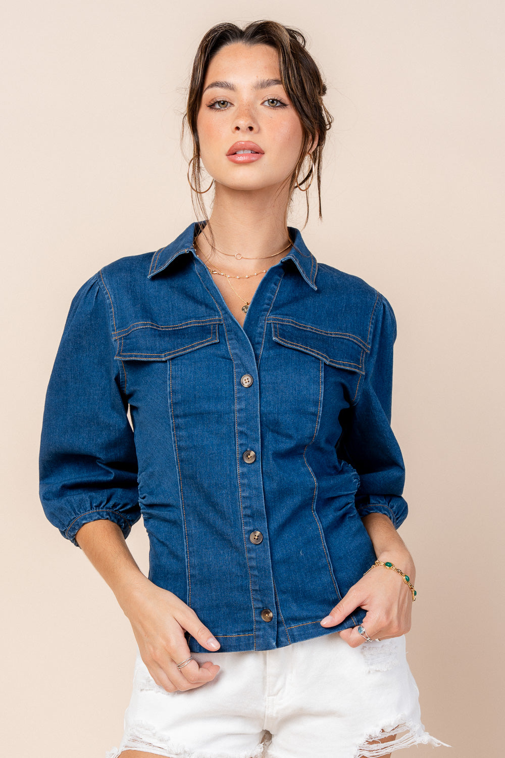 DENIM FITTED SILHOUETTE SHIRT