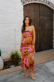 Print Ruched Halter Midi Dress