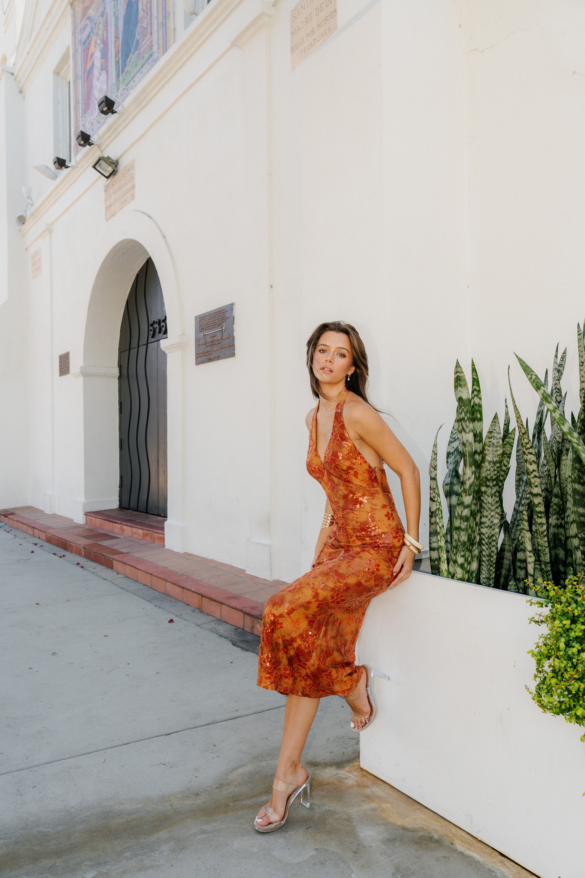 Sequin Floral Midi Dress