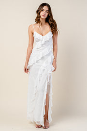 RUFFLE LACE MAXI DRESS