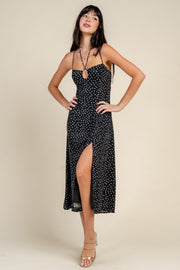 Polka Dot Cutout Slip Midi Dress