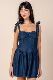 DENIM TIE SHOULDER ROMPER