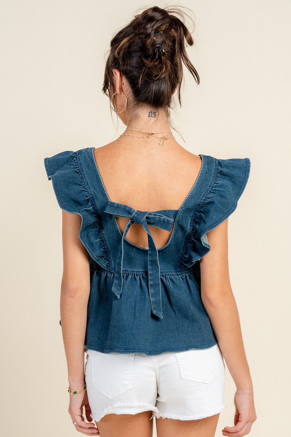 PEPLUM TOP W/ RUFFLE SHOULDER